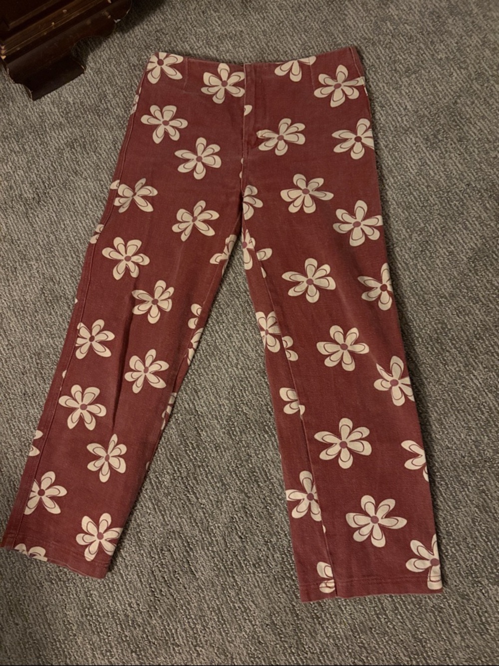 Women’s Floral Print Pants - Maroon Cream